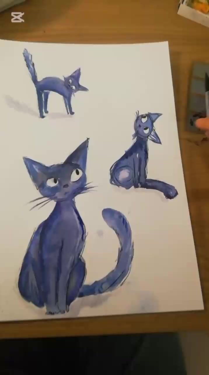 Finished sheet with several blue cat illustrations
